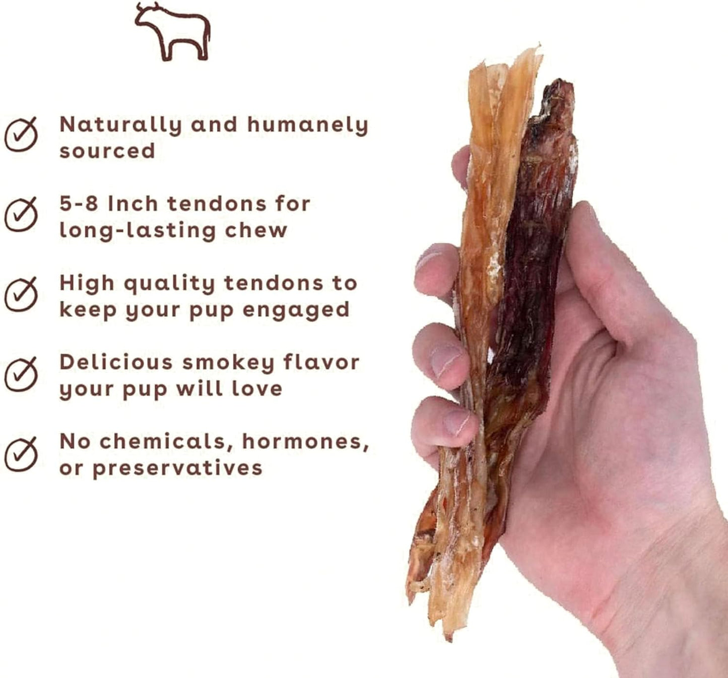 Pupford Standard Beef Tendon Chews for Dogs & Puppies, All-Natural Dog Chew with Glucosamine for Joint Health, Long-Lasting Toy, Great for Teething (10 Count)