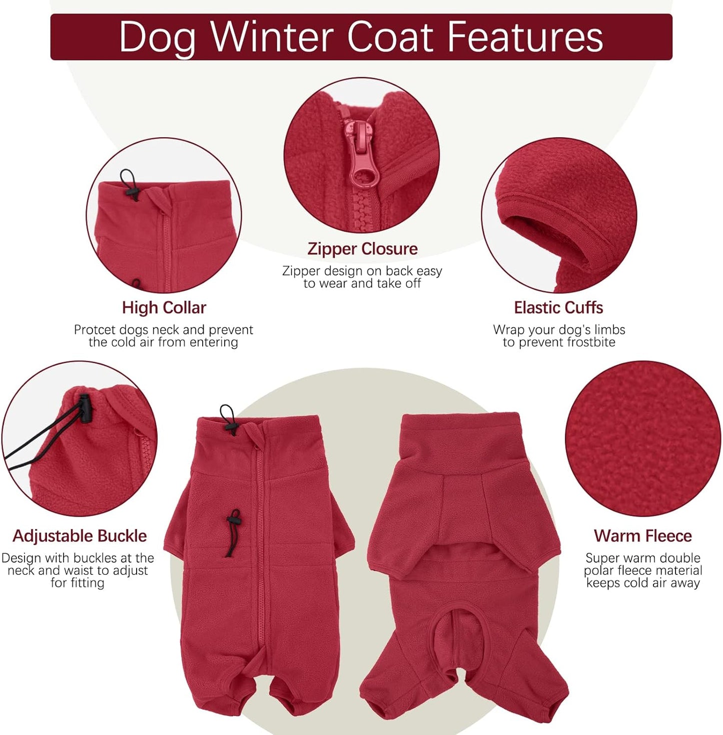 ROZKITCH Small Dog Winter Coat, Pet Windproof Warm Cold Weather Jacket Vest Cozy Jumpsuit Apparel Outfit Clothes for Small Medium Large Dog Walking Hiking Sleep Red XS