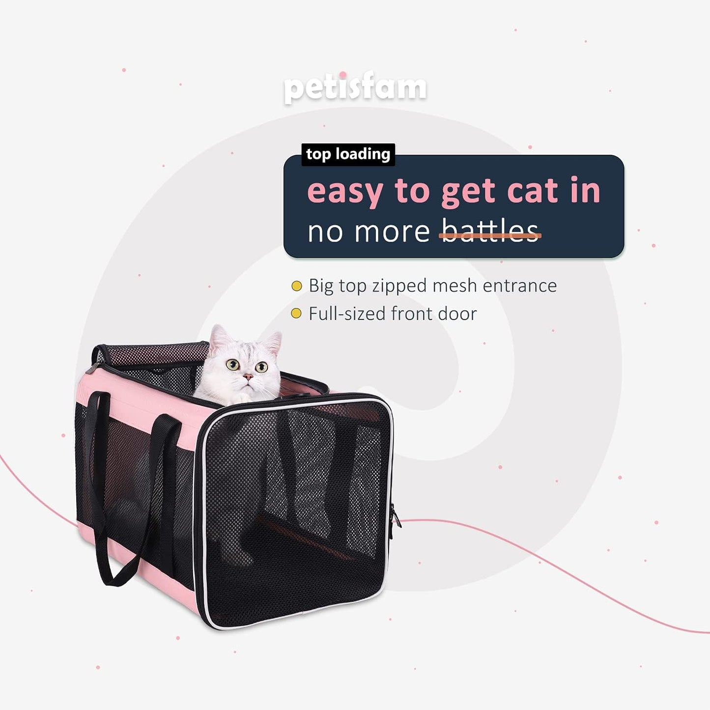 Easy Top Load Large Cat Carrier for Large and Medium Cats, Small Dogs. Easy to get cat in, Carry, Storage, Clean and Escape Proof, Pink