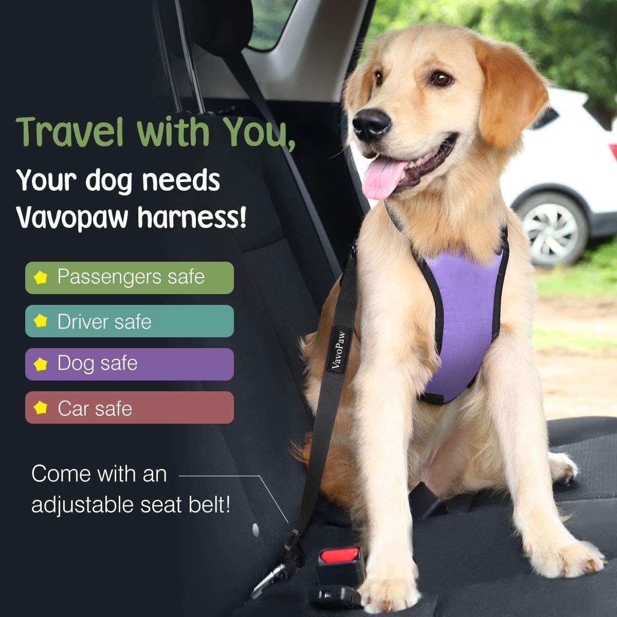 Dog Seat Belt, Safety Vest Dog Car Harness with Adjustable Buckle Dog Seat Belt for Vehicle Nylon Pet Safety Seat Belts Heavy Duty(S, Purple)
