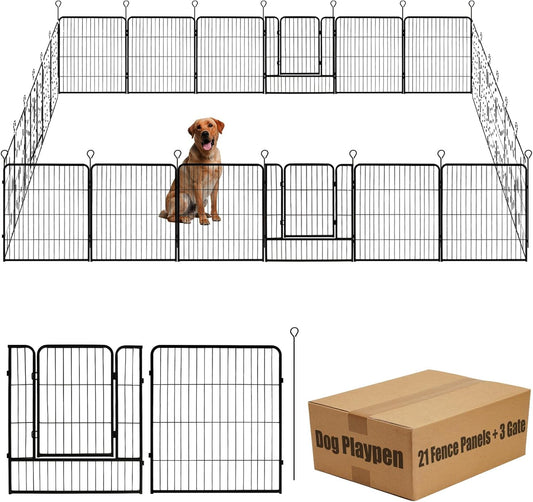 Dog Playpen,24 32 40 48 in(H) Pet Fence Outdoor for Rv Camping,Garden Fence Medium Animal Barrie for Yard,11Ft(L)-56Ft(L) Black Metal Temporary Fencing