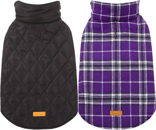 Kuoser Waterproof Dog Coat, Reversible Dog Jacket for Small Dogs, Adjustable Durable Doggie Winter Coat Warm Cozy Puppy Cold Weather Apparel from Small to Large Breed, Purple S