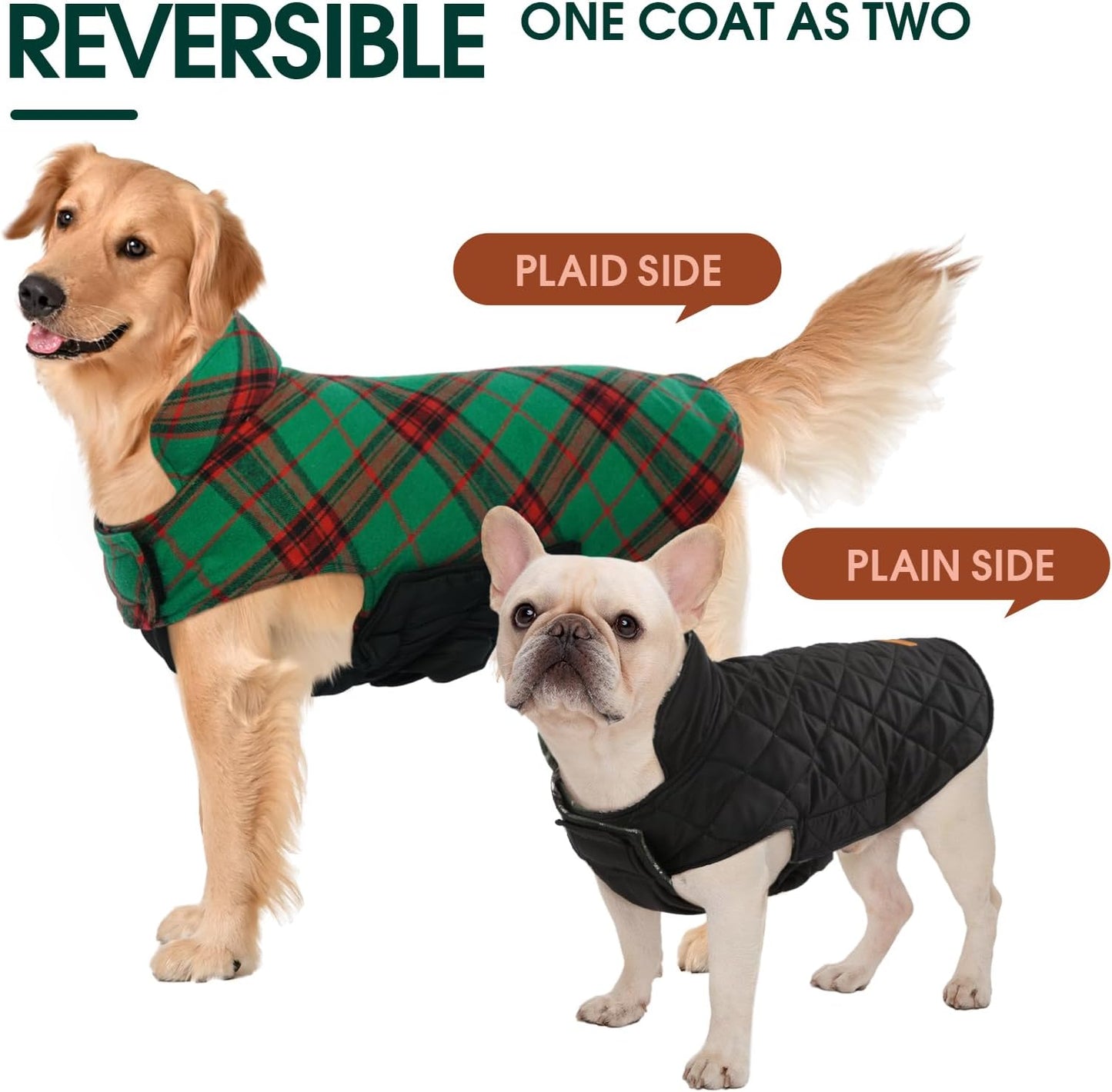 Kuoser Warm Dog Coat, Waterproof Dog Jacket for Extra Large Dogs, Adjustable Durable XXXL Doggie Winter Coat Reversible Puppy Cold Weather Apparel for Large Breed, Christmas Green 3XL