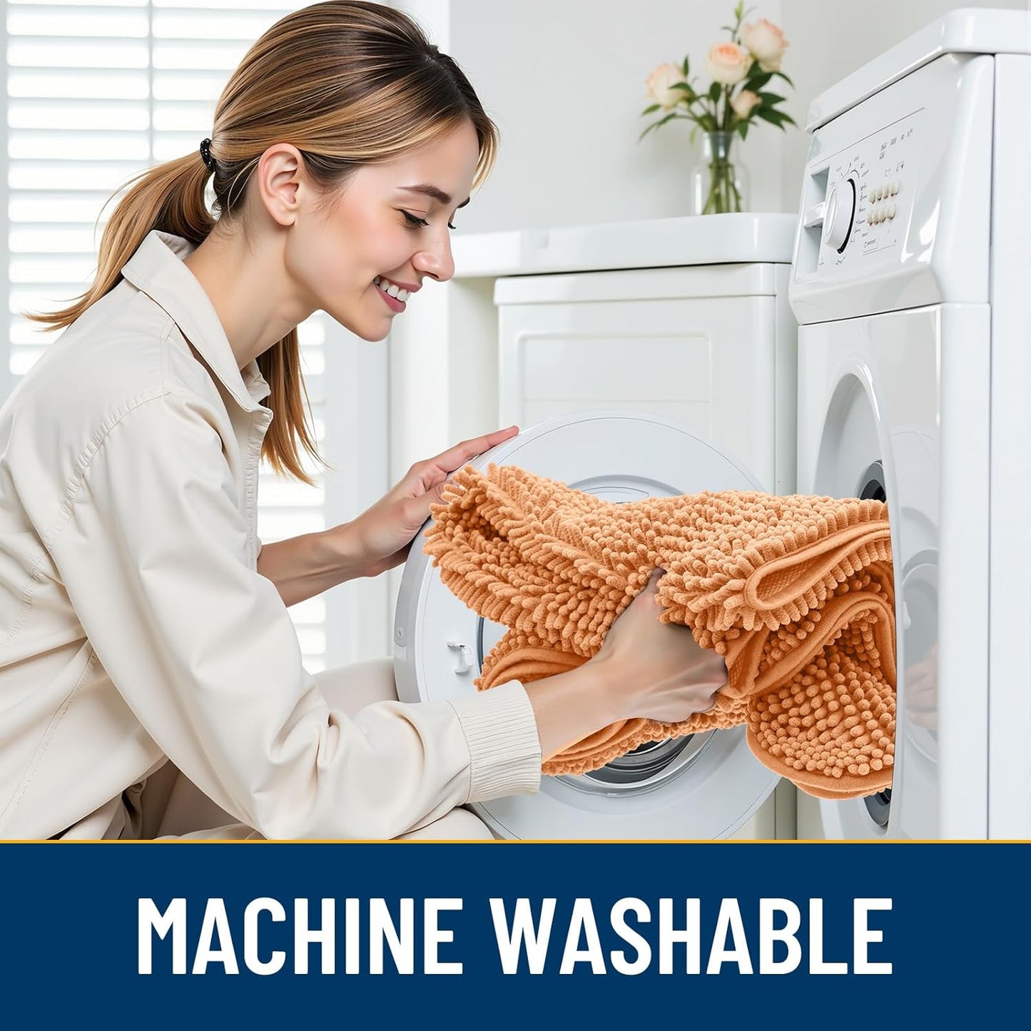 Smiry Dog Door Mat for Muddy Paws 36x24, Absorbs Moisture and Dirt Doormat, Non-Slip Washable Quick Dry Chenille Front Door Mat Indoor Entrance, Entryway Carpet for Inside Floor, Orange