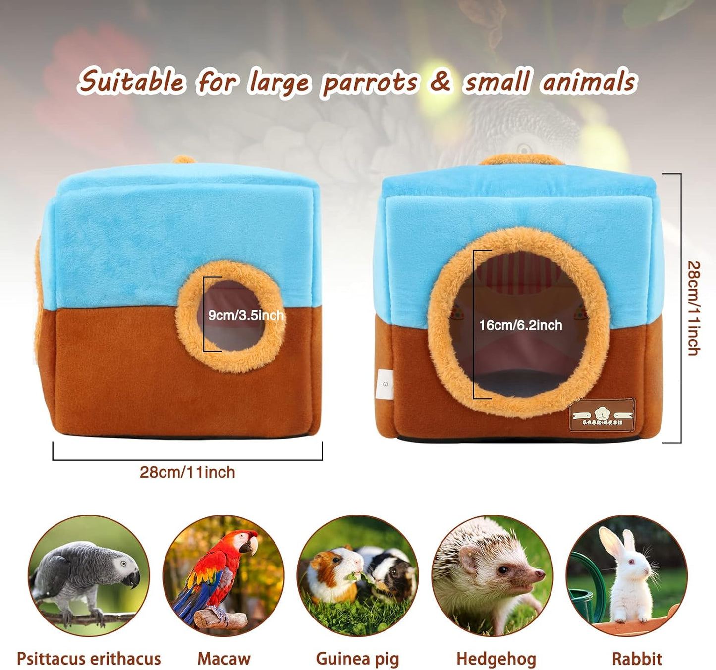 Large Size Parrot Nest House - Winter Warm Bird Snuggle Hut Hanging Birds House Cage Hideaway Cave Bed for Large Birds Amazon Parrots African Grey Cockatoos Macaws