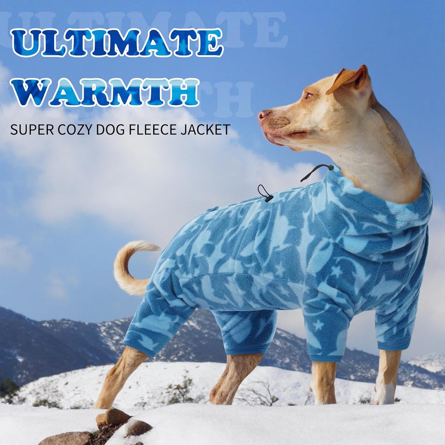 ROZKITCH Fleece Pajamas for Large Dogs, Pet Windproof Warm Cold Weather Jacket Vest with Luminous Zipper, Jumpsuit Apparel Outfit Clothes for Large Giant Dog Shark 4XL