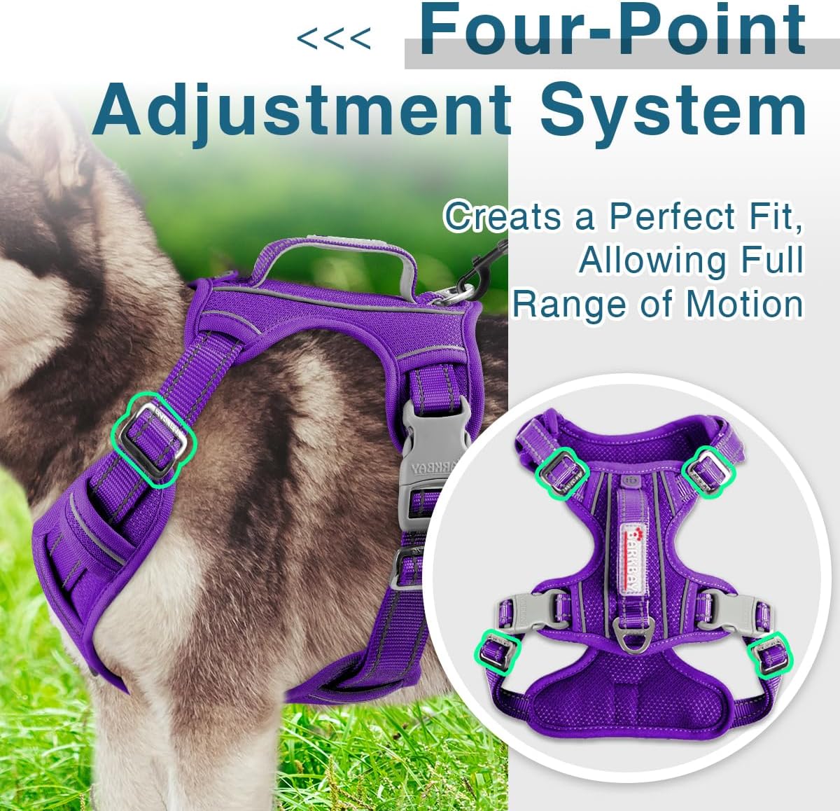 BARKBAY Dog Harness No Pull with ID Tag Pocket - Heavy Duty, Reflective, Easy Control for Large Dogs(Purple,L)