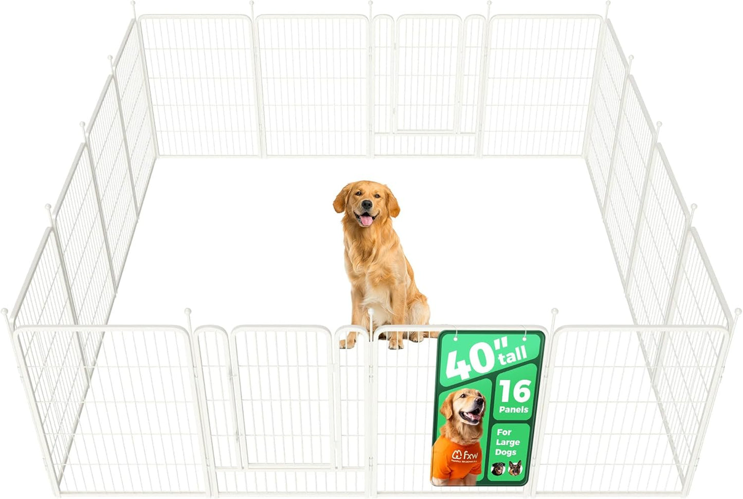 FXW Rollick Unleashed Dog Playpen for Indoor, Yard, RV Camping, 40 inch 16 Panels for Medium and Large Dogs, White│Patented