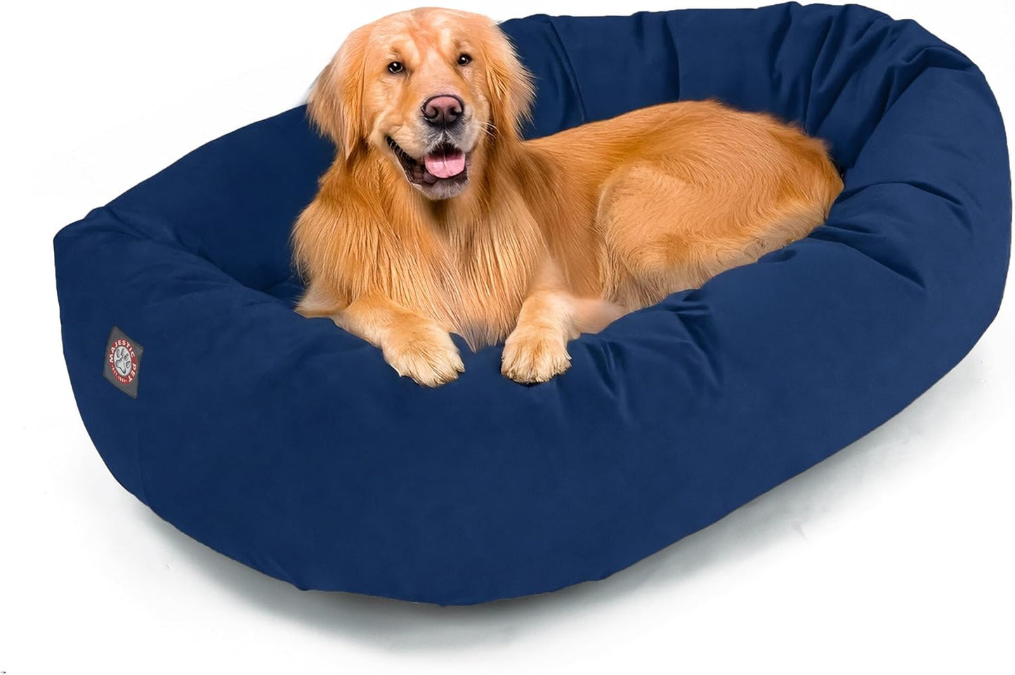 Majestic Pet 40 Inch Suede Shredded Memory Foam Mix Calming Large Dog Bed Washable 40 x 29 x 9 (Inch) - Cozy Soft Round Donut Dog Bed with Spine for Head Support - Pet Bed Navy