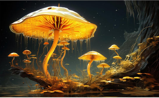 Fantasy Mushrooms Aquarium Background Fantasy Mushroom in Magical Enchanted Fairy Tale Stream Reptile Tank Enclosure Terrarium Backgrounds Mushroom Theme Landscape Fish Tank Backgrounds 72x16in