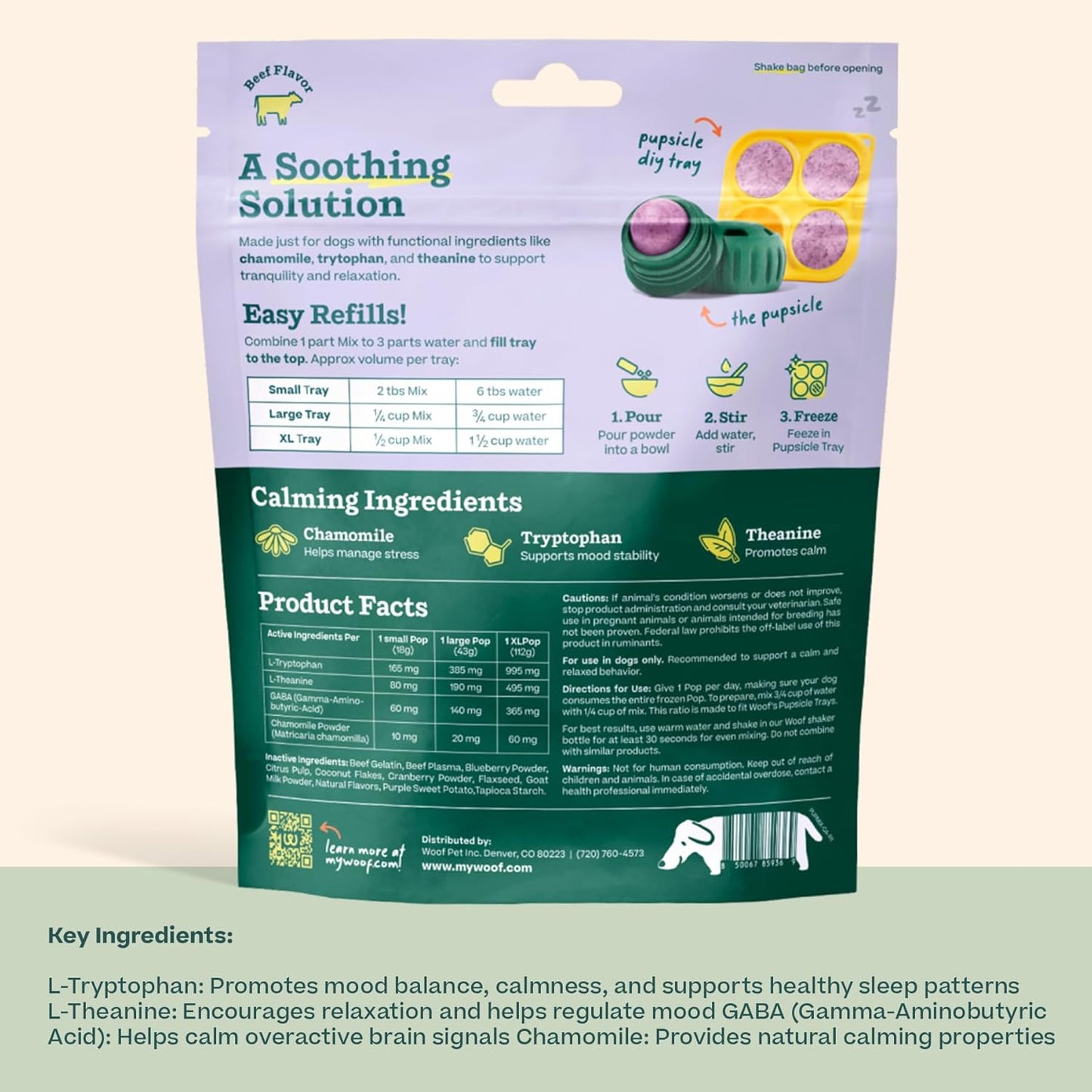 WOOF Dog Pupsicle Mix - Easy-to-Make DIY Pupsicle Refills - Tasty, Healthy Pupsicle Mix - Wholesome Ingredients - Long-Lasting - Calming Mix