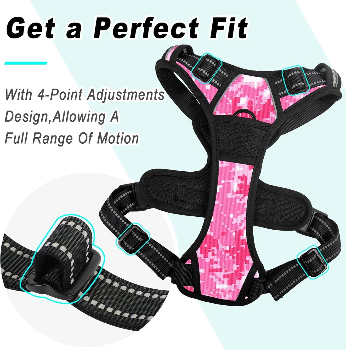 BARKBAY No Pull Dog Harness Large Step in Reflective Dog Harness with Front Clip and Easy Control Handle for Walking Training Running(Pink camo,L)