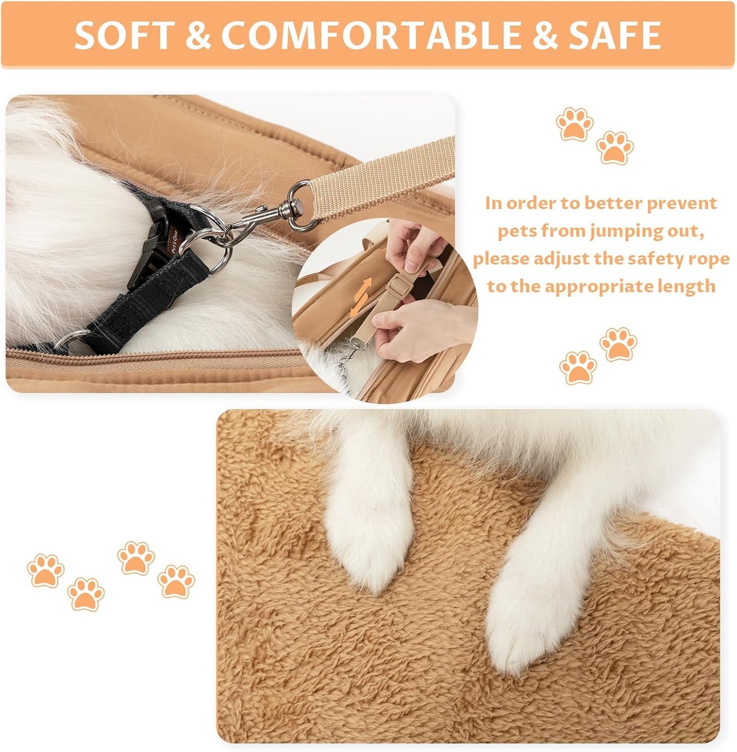 Petsfit Small Dog Carrier Purse, Portable Pet Carrier Tote Cat Carrier with Pockets, Adjustable Safety Leash, Poop Dispenser, Waterproof TPU Bottom,Khaki