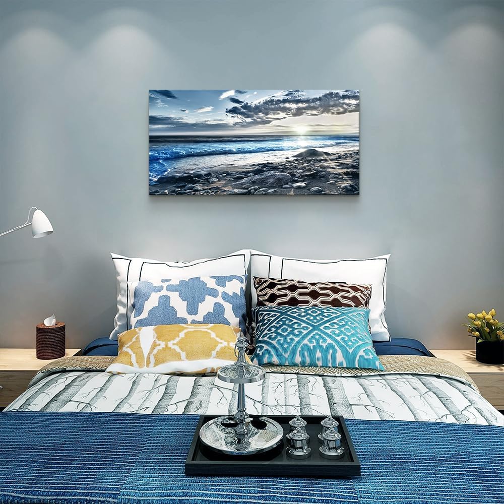 Wall Art For Living Room Wall Decor For Bedroom Large Size Poster Blue Beach Sun Ocean Landscape Paintings Prints Artwork Bathroom Decorations Seascape Canvas Prints Hang Pictures Office Home Decor