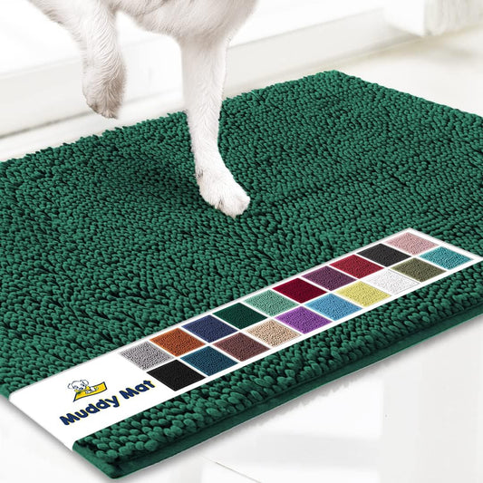Muddy Mat® Shown on TV – Super Absorbent Door Mat Indoor, Microfiber Quick Dry Chenille Entryway Rug, Non-Slip Front Door Mat, Indoor Mats for Entryway, Machine Washable Pet Rug, Dark Green 24"x36"