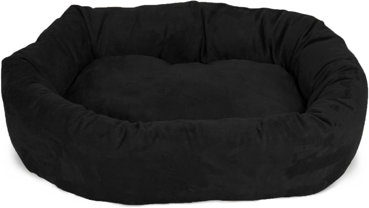 Majestic Pet 32 Inch Suede Calming Dog Bed Washable – Cozy Soft Round Dog Bed with Spine Support for Dogs to Rest their Head - Fluffy Donut Dog Bed 32x23x7 (Inch) - Round Pet Bed Medium – Black