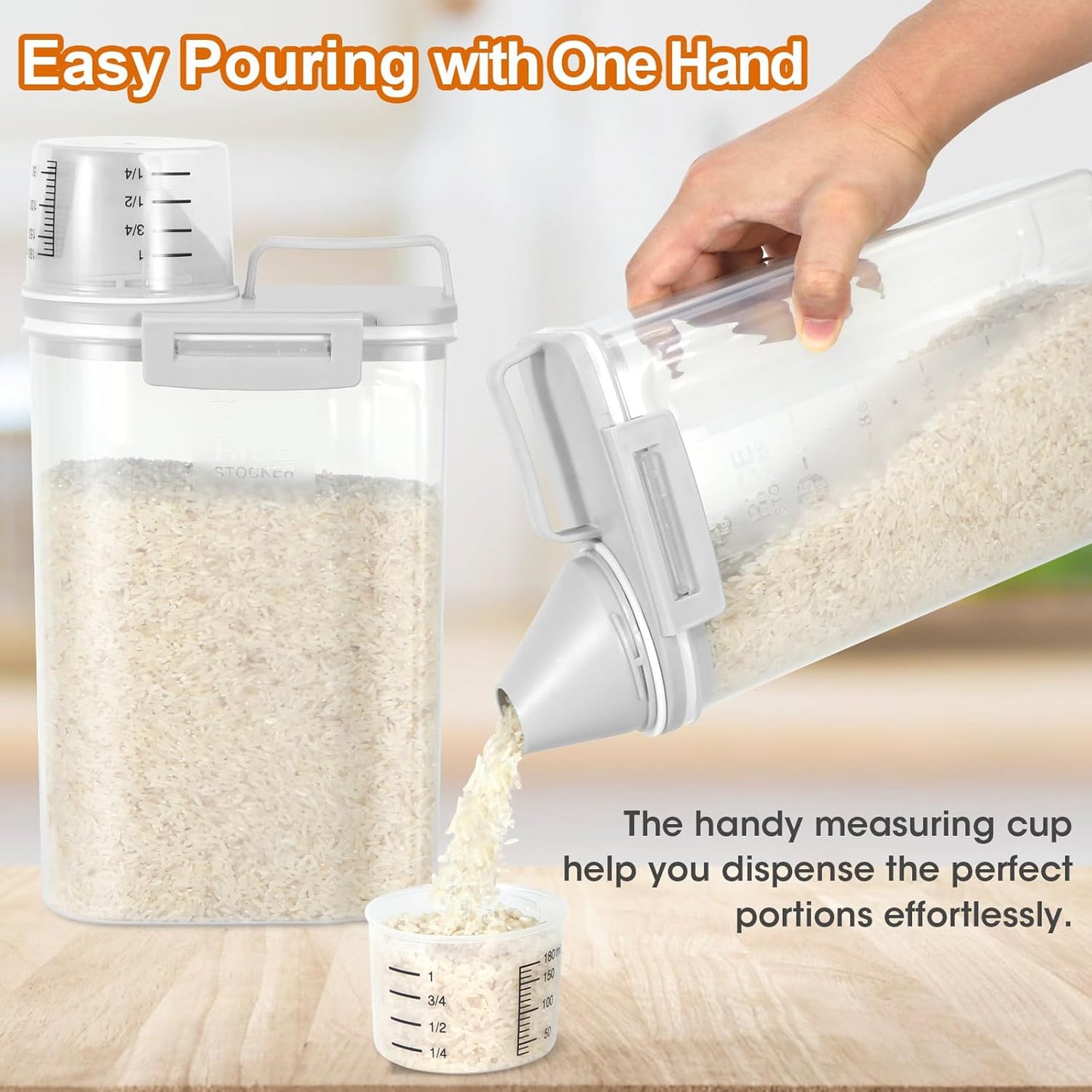 TBMax Rice Storage Container 2 Pack, Plastic Kitchen Pantry Food Storage Container with Cup, Small Pet Dog Cat Food Container Dispenser