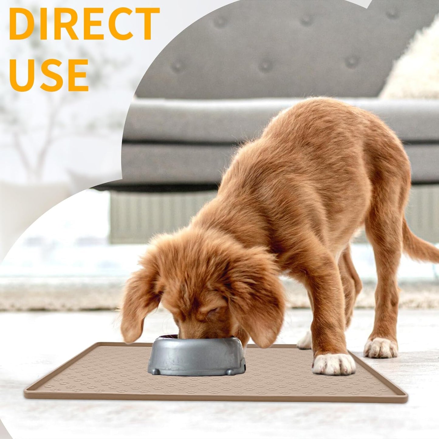Ptlom Silicone Dog Food Mat Waterproof Pet Feeding Mat with High-Lips, Anti-Slip Dog Bowl Mat for Food & Water, Non-Spill Puppy Feeding Tray for Small, Medium & Large Dogs and Cats, Taupe