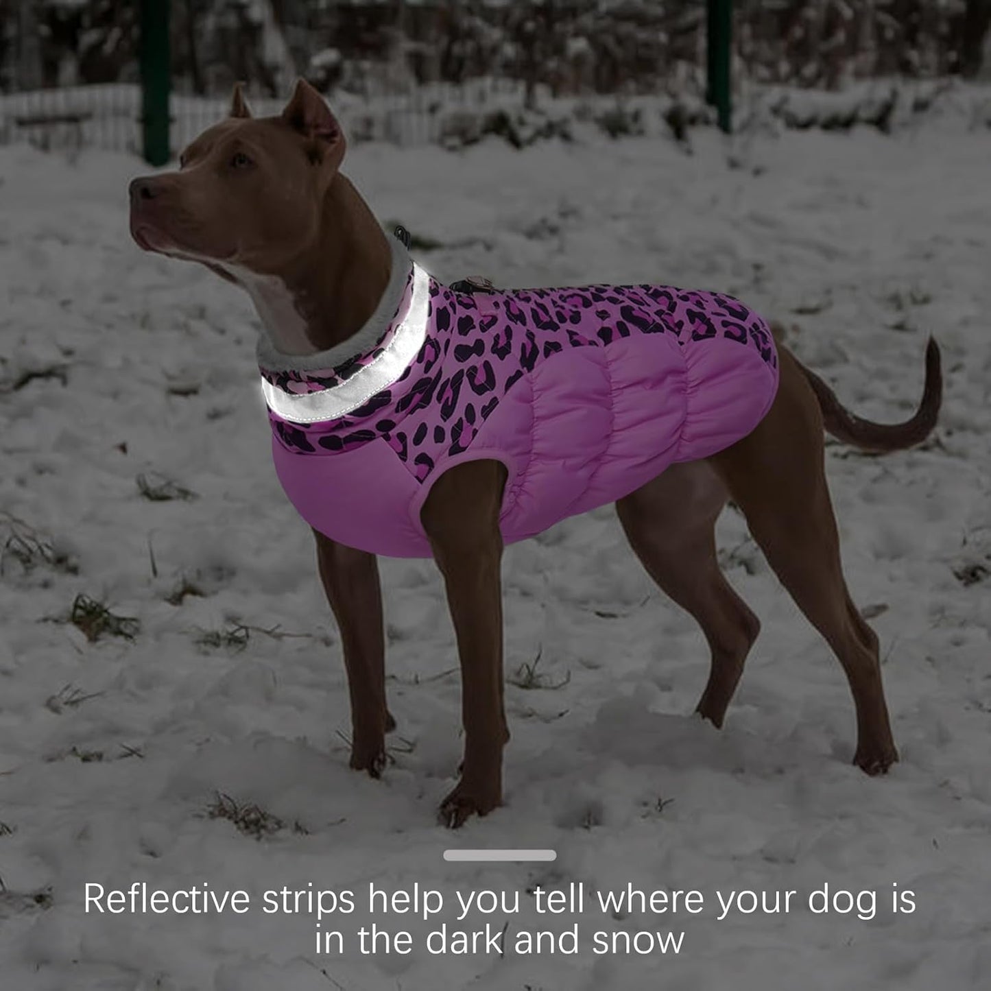 FUAMEY Dog Coat for Large Dogs,Waterproof Dog Winter Jacket with Harness Built in Puppy Cold Weather Coats Reflective Pet Vest with Zipper Warm Fleece Dogs Snowsuit Windproof Pink Leopard L