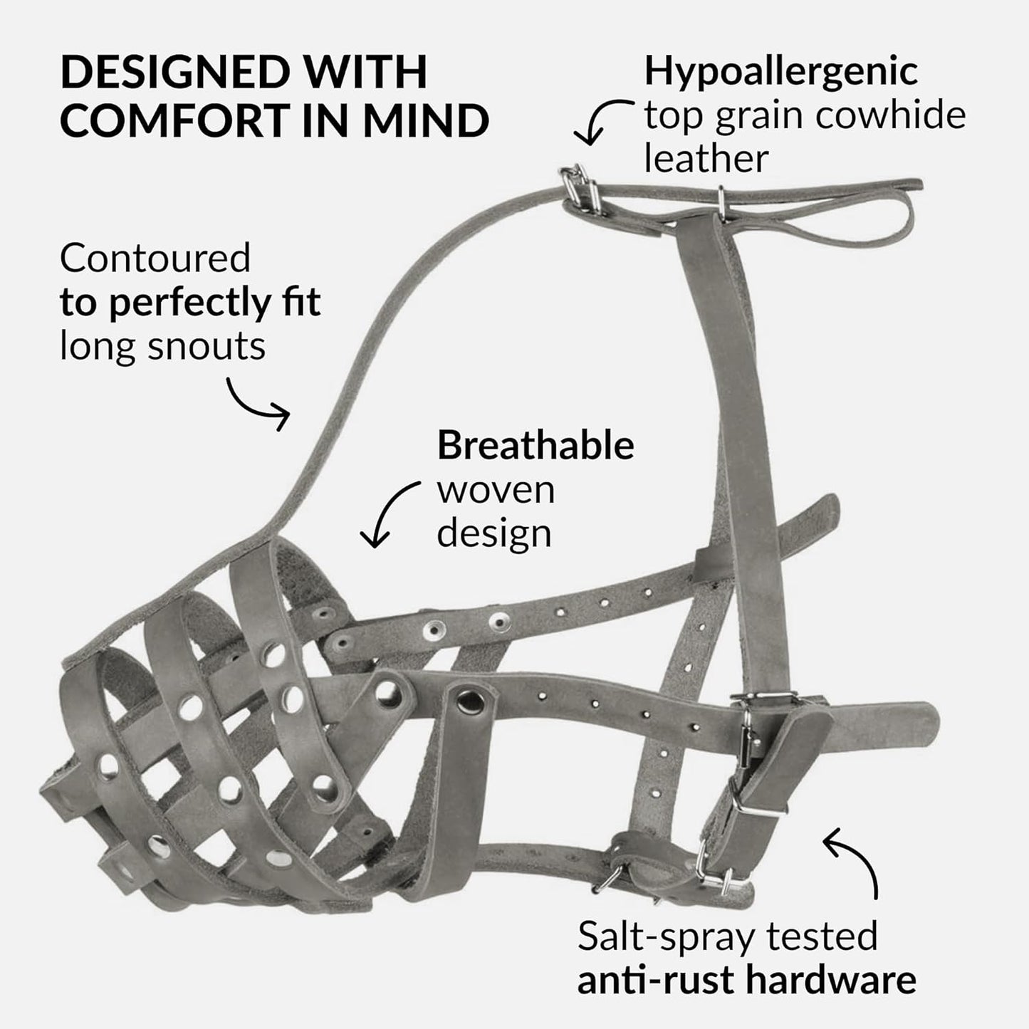 CollarDirect Dog Muzzle German Shepherd Dalmatian Doberman Setter Leather Basket Medium Large Breeds (Grey, Medium)