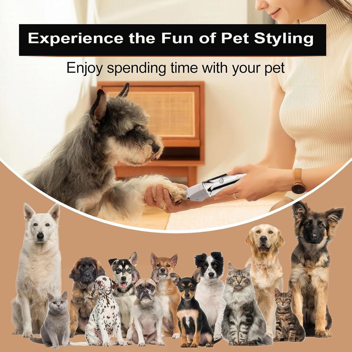 Dog Grooming Kit with LCD Display, 4 in 1 Dog Hair Trimmer for Paw Nail Grinder, Rechargeable Cordless Pet Cat Clippers, Professional Pet Paw Trimmer Nail Grinder Low Noise. Gray