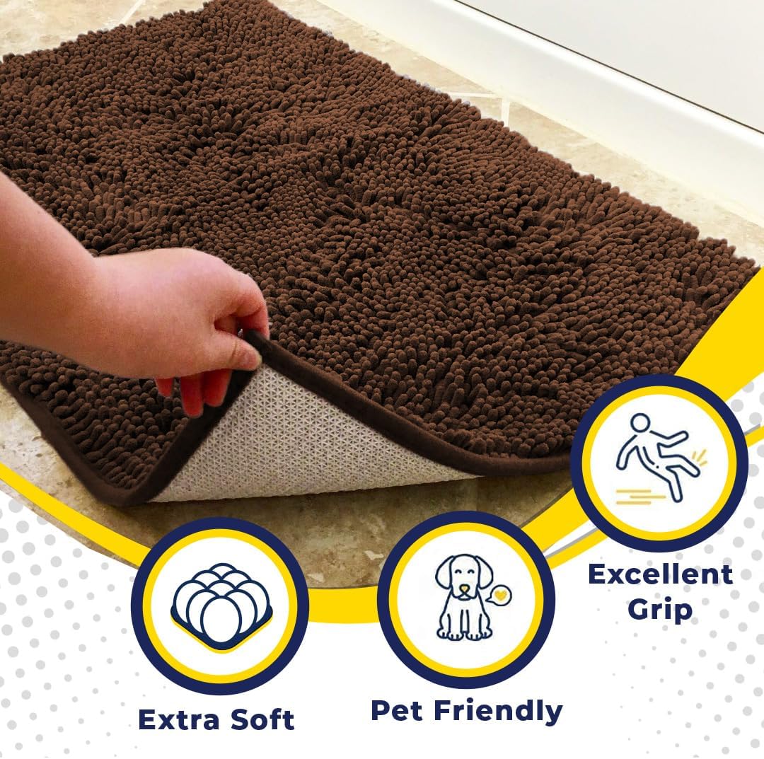 Muddy Mat® Shown on TV – Super Absorbent Microfiber Dog Door Mat for Muddy Paws, Non-Slip Washable Pet Rug, Quick Dry Chenille Entryway Carpet, Machine Washable Indoor Outdoor mat, Brown 59"x24"