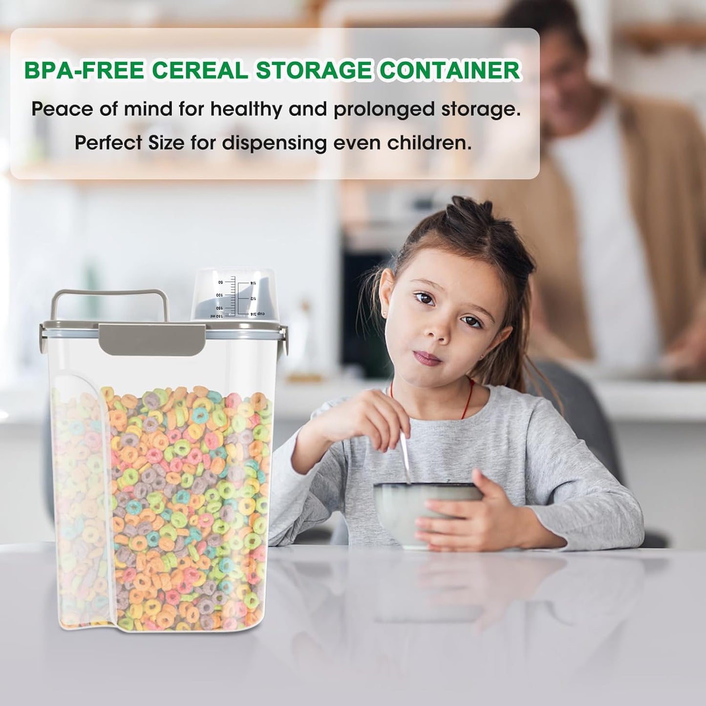 TBMax Airtight Rice Container 10 Lbs, Cereal Dispenser, Pet Cat Dog Food Storage Container, Plastic Kitchen Pantry Food Storage Holder with Cup -Dark Grey