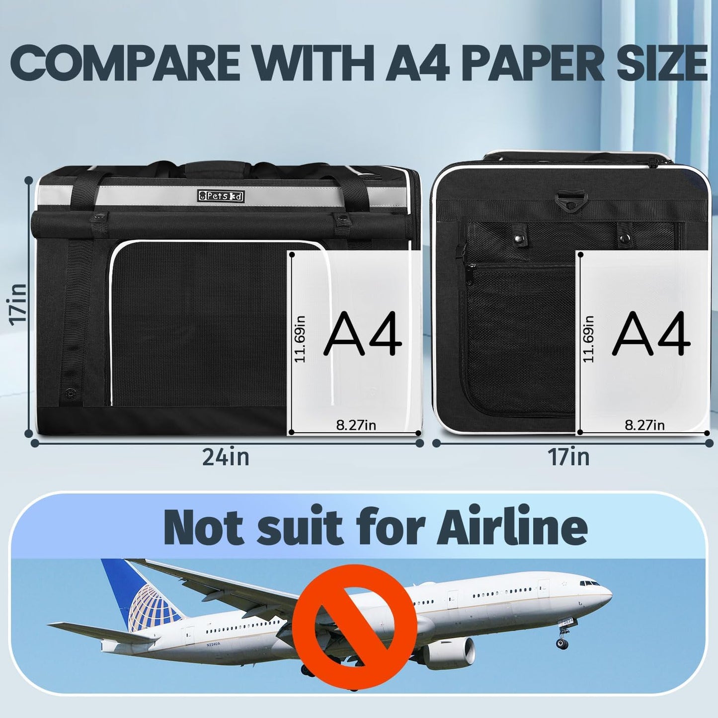 Petskd Extra Large Cat Carrier for 55LBS Pet Car Travel with Litter Box, 24"x17"x17" Soft Large Cats or Medium Dog Carrier with 5 Breathable Mesh Windows and Locking Zippers for Long Distance(Black)