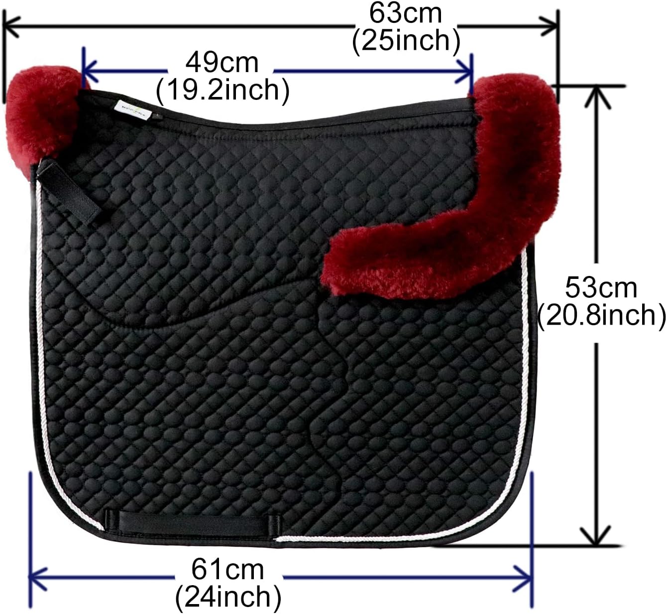 Woolous Dressage Saddle Pad, English Saddle Pad with Sheepskin Trim, Lambskin Wool Fleece Lining, Square Saddle Pad for Equestrian Riding, Comfortable & Shock Absorbing