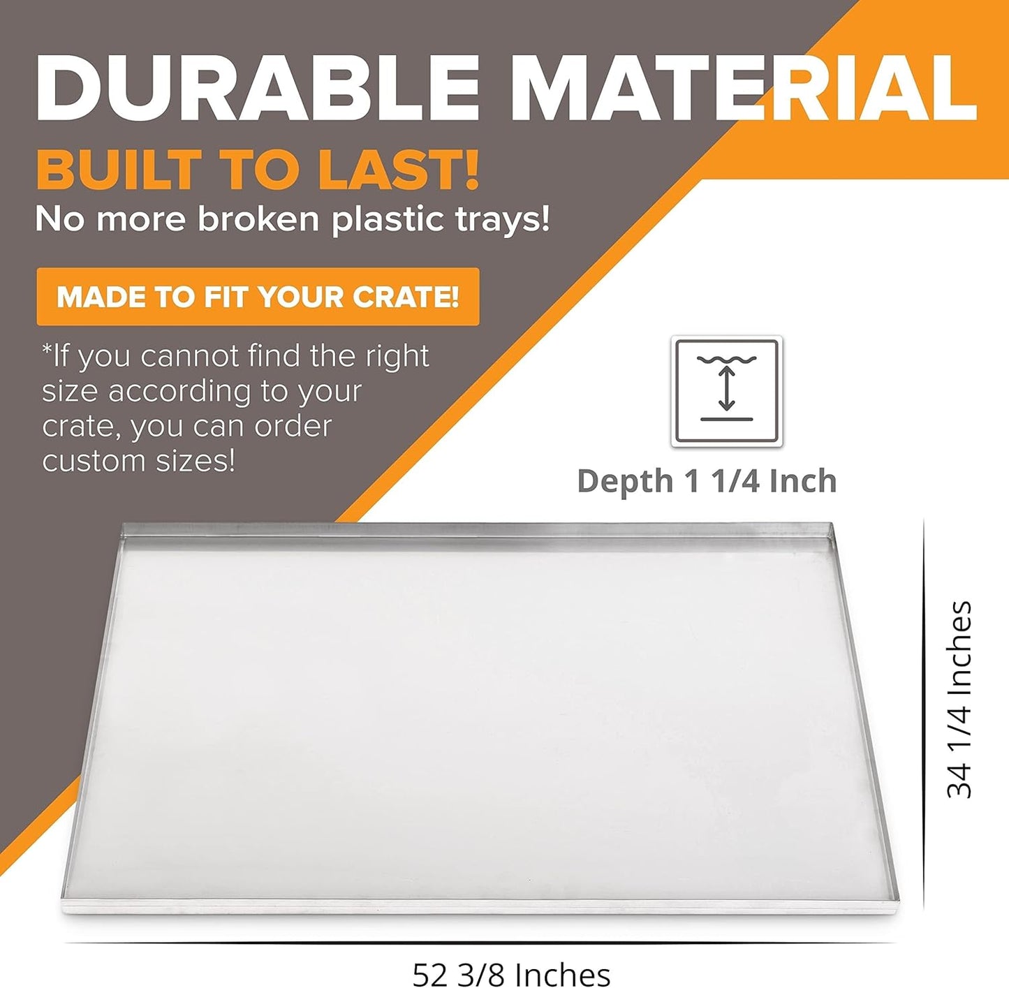 52.38" x 34.25" Metal Replacement Dog Crate Pan Chew Proof Crack Proof Pet Kennel Tray Central Dog Training Crate Pan Pet Supplies, Stainless Steel, 1" H