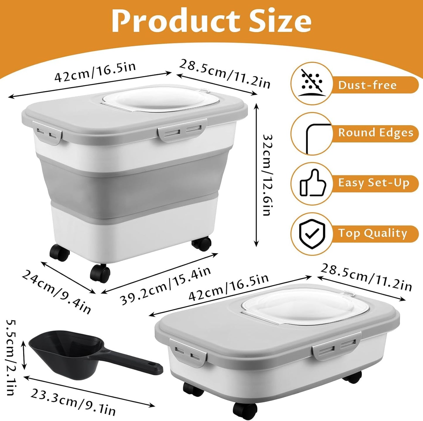 Collapsible Cat Litter Storage Bin Container with Airtight Lids, Portable Cat Litter Storage Container with Wheels, Kitchen Cereal Rice Leakproof Sealable