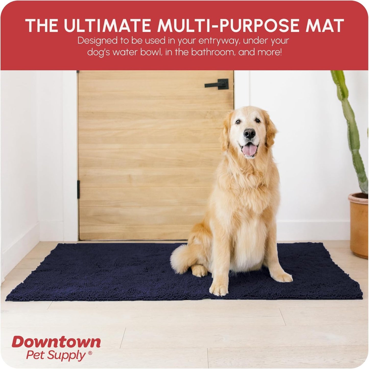 My Doggy Place Microfiber Dog Mat for Muddy Paws, 60" x 36" Navy Blue - Non-Slip, Absorbent and Quick-Drying Dog Paw Cleaning Mat, Washer and Dryer Safe - X-Large/Runner