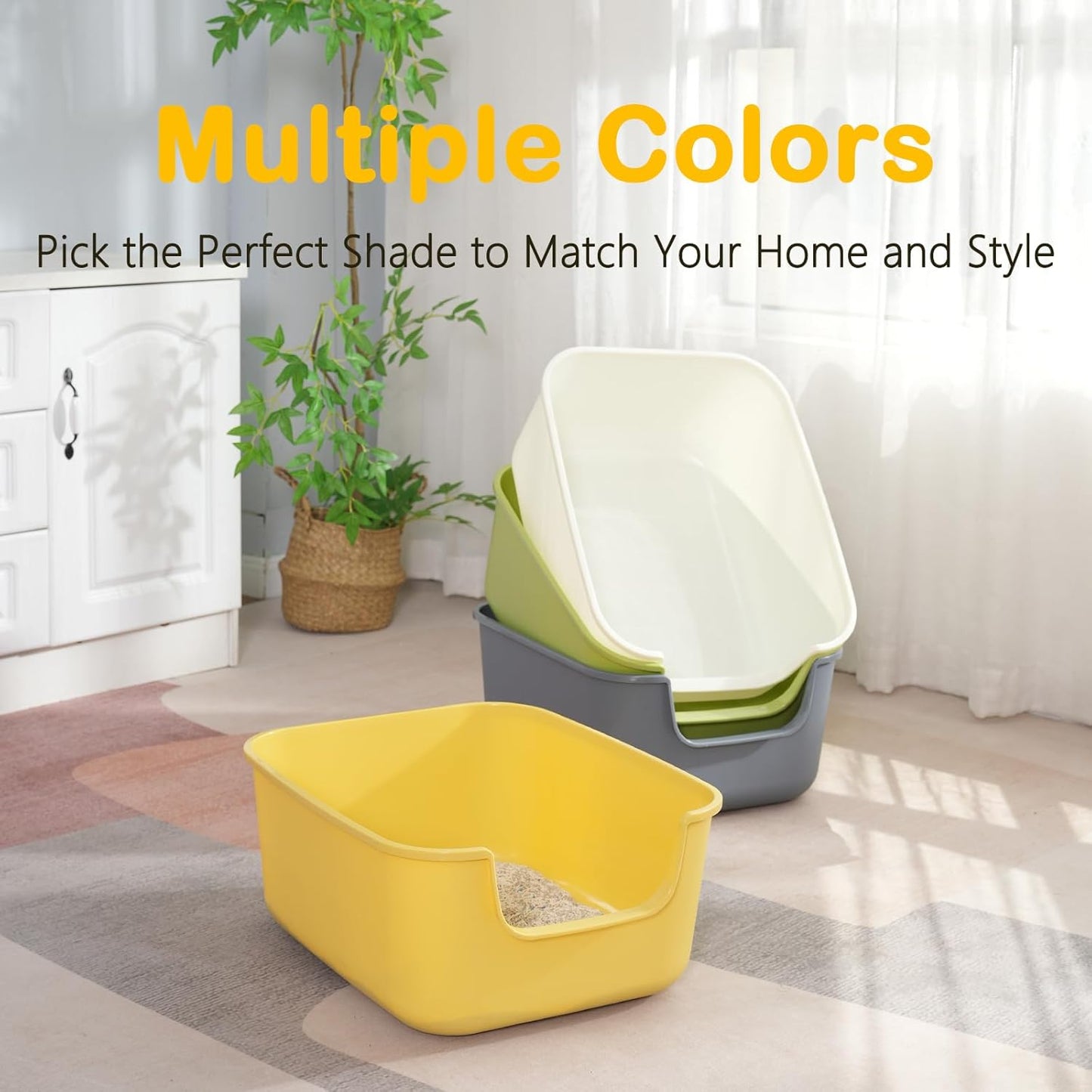 Large Cat Litter Box with High Sides,Cat Boxes for Indoor Cats,Cat Litter Pan for Kitty,Litter Box with Low Entry,Easy to Clean,Anti-Splashing (Green)