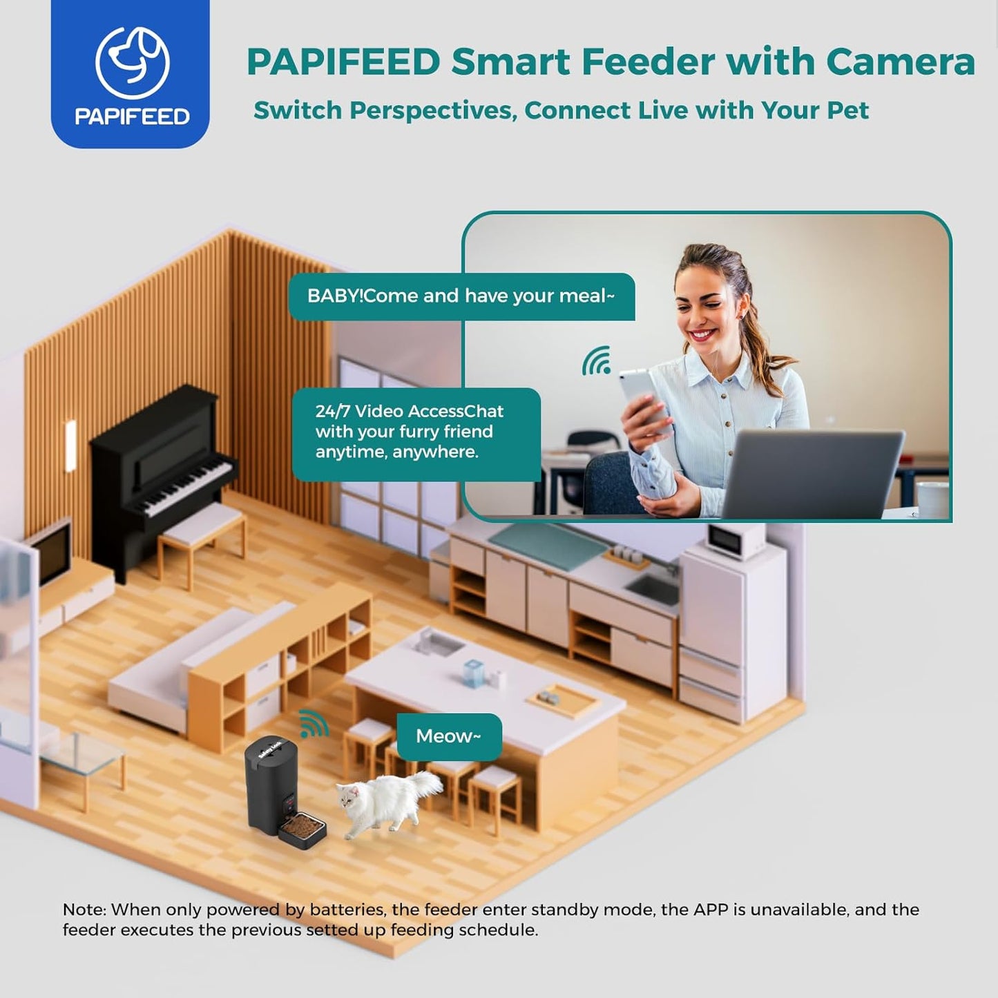Automatic Cat Feeder,Camera 1080P HD - 6L Pet Feeder, 2.4/5G WiFi Smart App Control, Bluetooth Assist Link,Wide-Angle Lens,Automatic Feeder for Small and Medium-Sized Pets