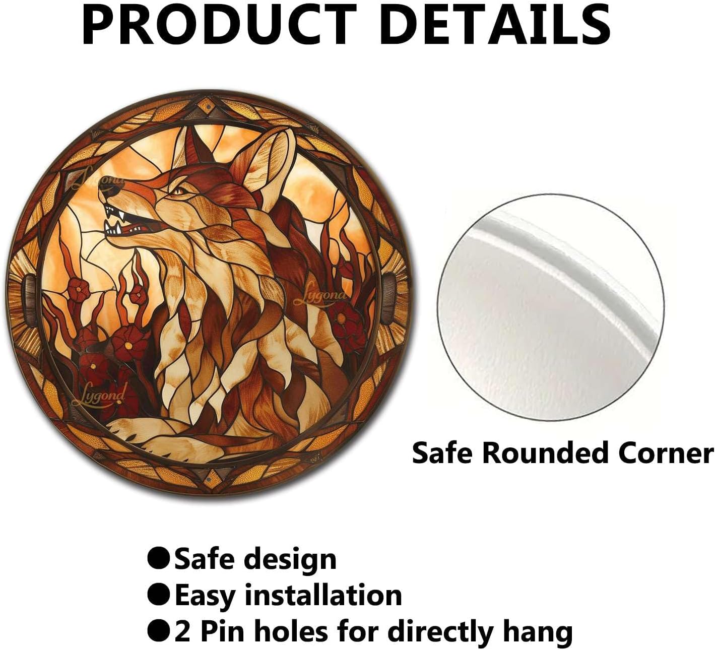 Lygond Metal Sign Tin Sign Circular Stained Glass Coyote Tin Signs Gardening for Bar 8×8 Inches