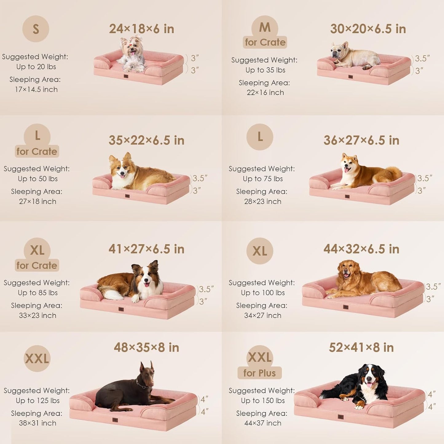 EHEYCIGA Orthopedic Dog Bed for Small Dogs, Waterproof Memory Foam Small Dog Beds with Sides, Non-Slip Bottom and Egg-Crate Foam Medium Pet Couch Bed with Washable Removable Cover, Dusty Pink
