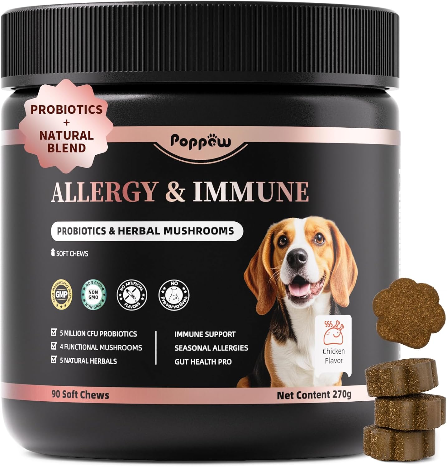 Dog Allergy Chews, Probiotics for Dog Allergy Relief - Itchy Skin and Itchy Ears - Allergy Paw Relief - Seasonal Allergies & Immune Gut Health & Joint, Energy Support, Chicken Flavor - 90 Count