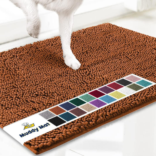 Muddy Mat® AS-SEEN-ON-TV Highly Absorbent Microfiber Dog Door Mat and Pet Rug, Non Slip Thick Washable Area and Bath Mat Soft Chenille for Kitchen Bathroom Bedroom and Indoor - Orange XXXL 72"X48"