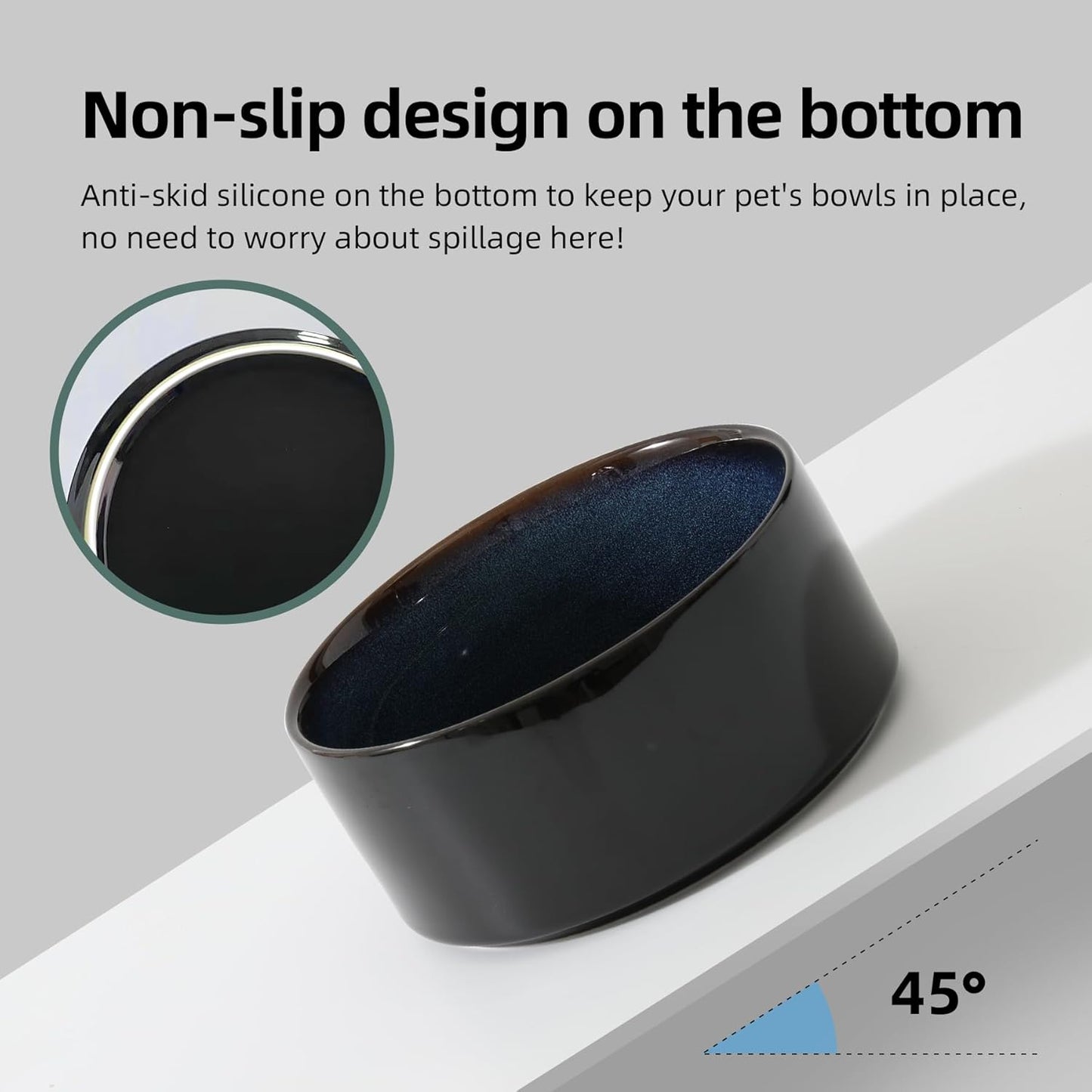 Ceramic 7.3inch Dog Bowl, Food and Water Bowl for Medium Breed Dog, Pet Feeder for Replacement (Single Bowl, Starry Sky)