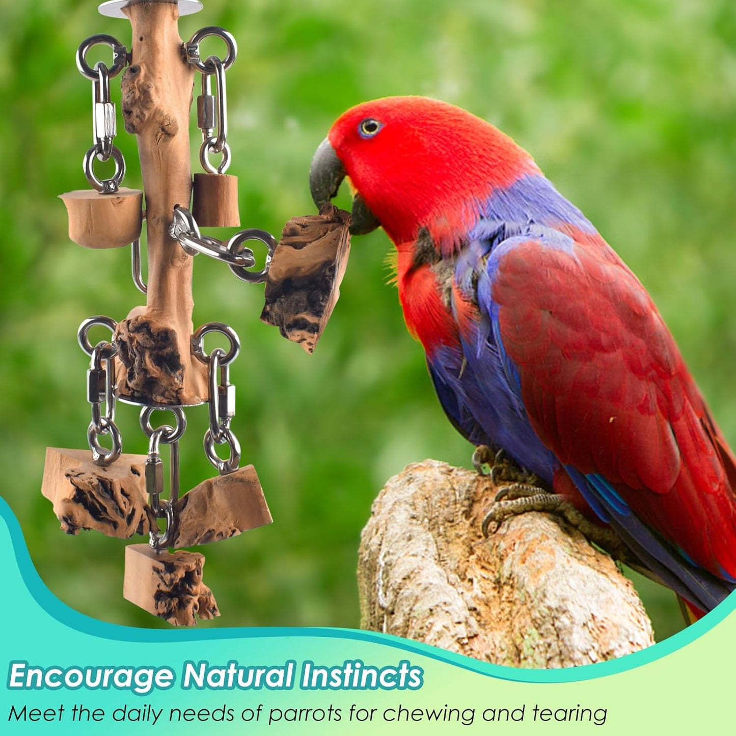 Bird Toys for Parrots, Durable Wooden Large Birds Toy with Stainless Steel, Hanging Natural Chew Hardwood Blocks for Macaws, African Greys, Amazon Parrot, Cockatoos and Small Medium Parakeets