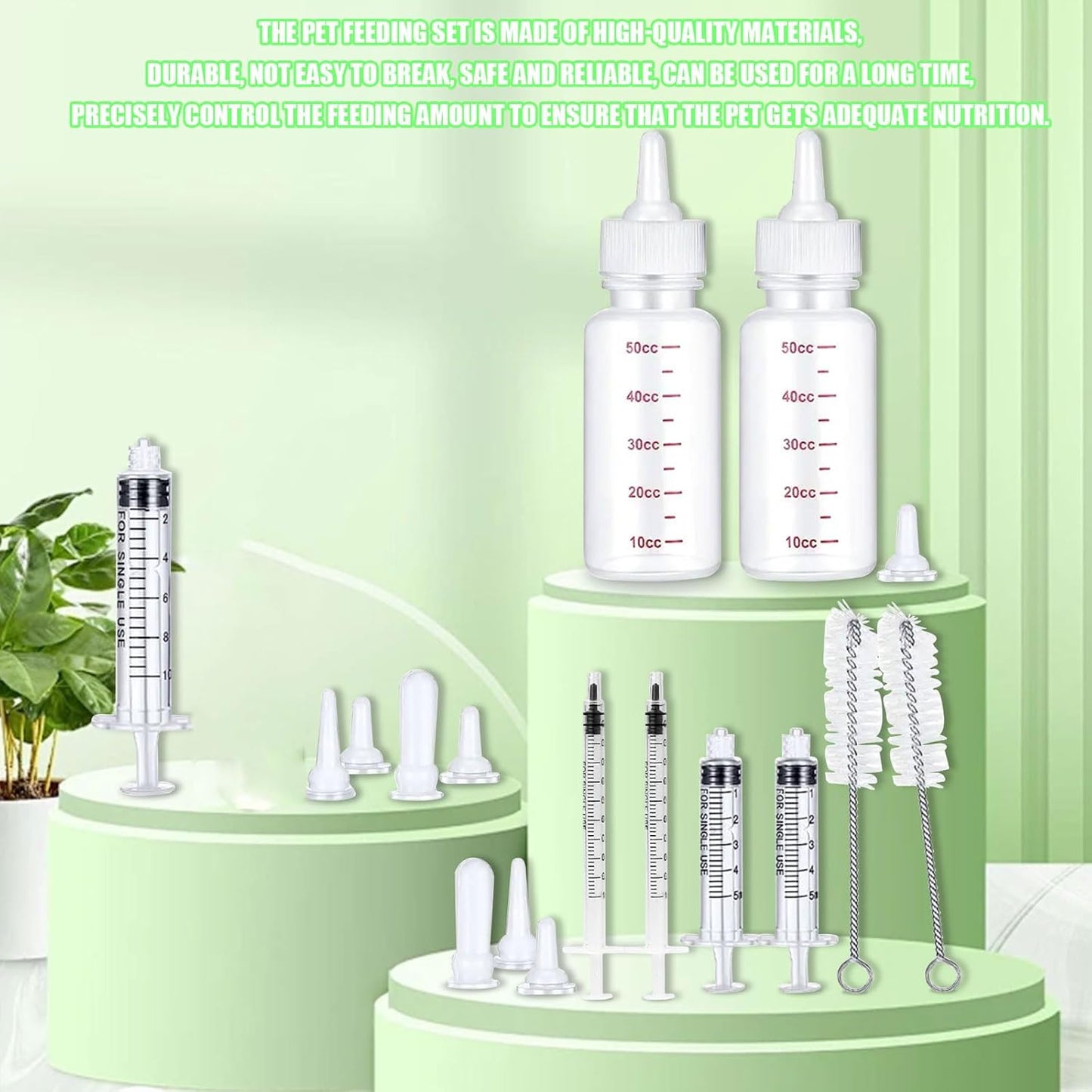 Pet Feeding Bottle Set, Feeding Silicone Nipple with Bottle and Syringes, Reusable Pet Nursing Kits Feeding Tools for Rabbits, Small Animals (17pcs Pet Nursing Kit with Bottles)