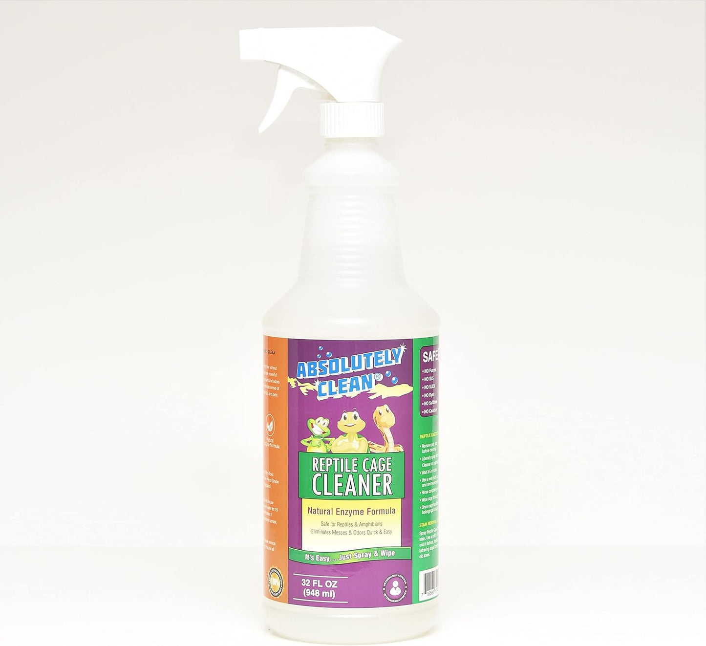 Absolutely Clean Amazing Reptile & Amphibian Terrarium Cleaner and Deodorizer - Just Spray/Wipe - Safely & Easily Removes Reptile & Amphibian Messes - USA Made (32oz Spray Bottle - Save 25%)