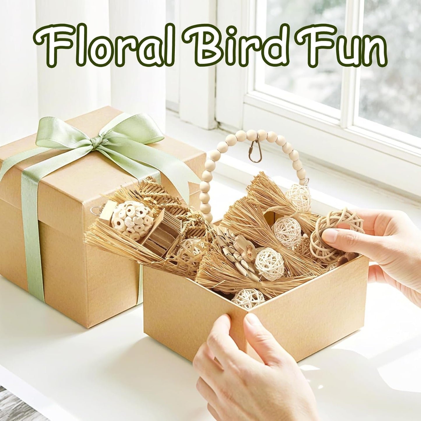 5-Pack Natural Flower Bird Toys – Foraging & Chewing Toys for Parakeets, Cockatiels, Conures & Small Birds – No Plastic, All-Natural Materials