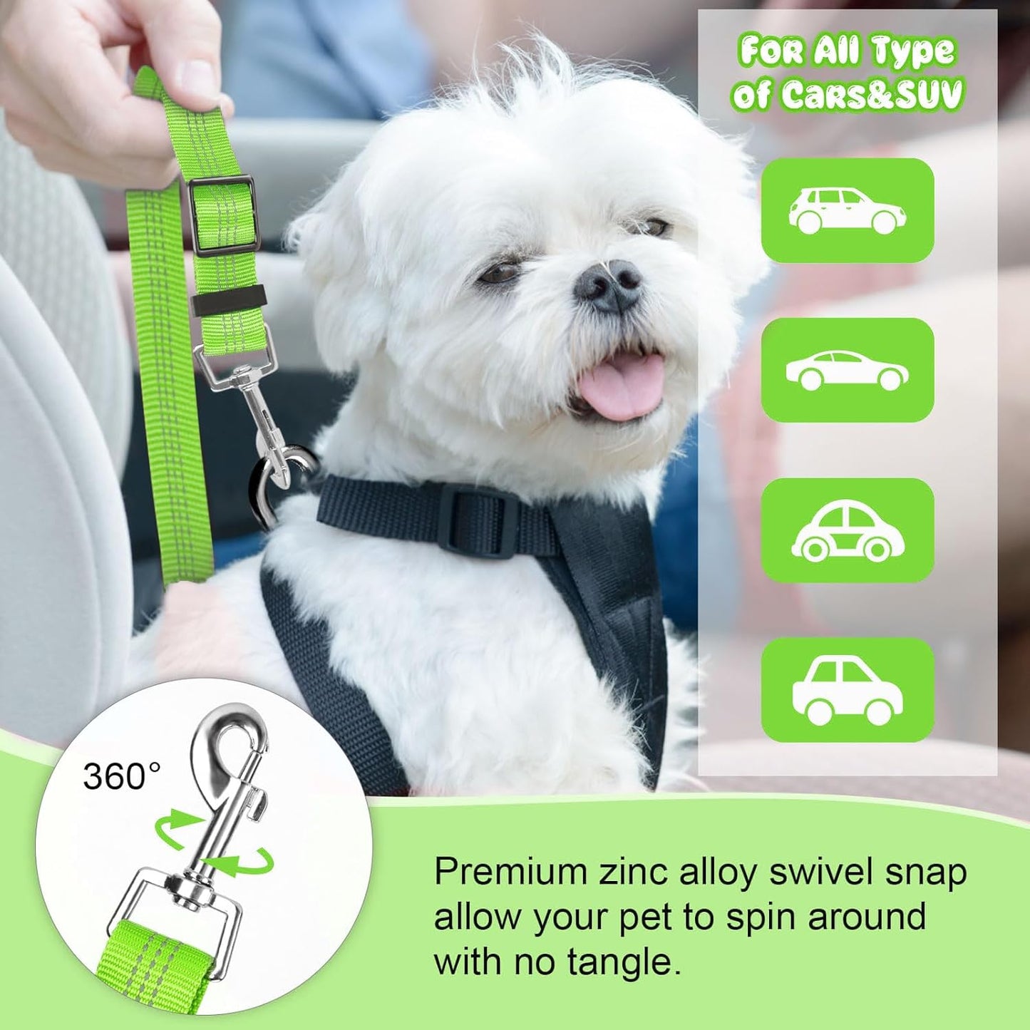 BWOGUE Pet Dog Cat Seat Belt Reflective Car Dog Headrest Restraint Leash Elastic Buffer Bungee Adjustable Tangle-Free Safety Leads Vehicle Seatbelt Harness for Small, Medium and Large Dogs (1 Pack)
