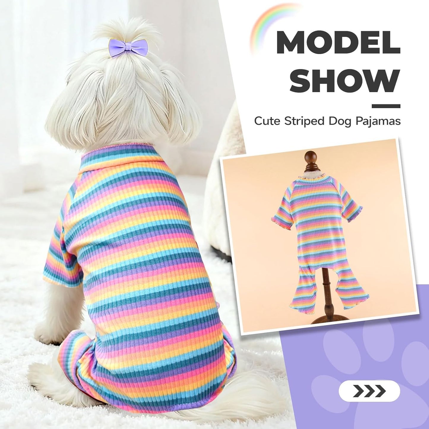 BAEJMJK Striped Dog Pajamas Stretchy Cute Four-Legged Boy Girl Dog Clothes with Sleeves Comfortable Dogs Jumpsuit Colorful Pet Puppy Outfits Apparel for Small Medium Dogs Cats(Pink,Pink,X-Large)