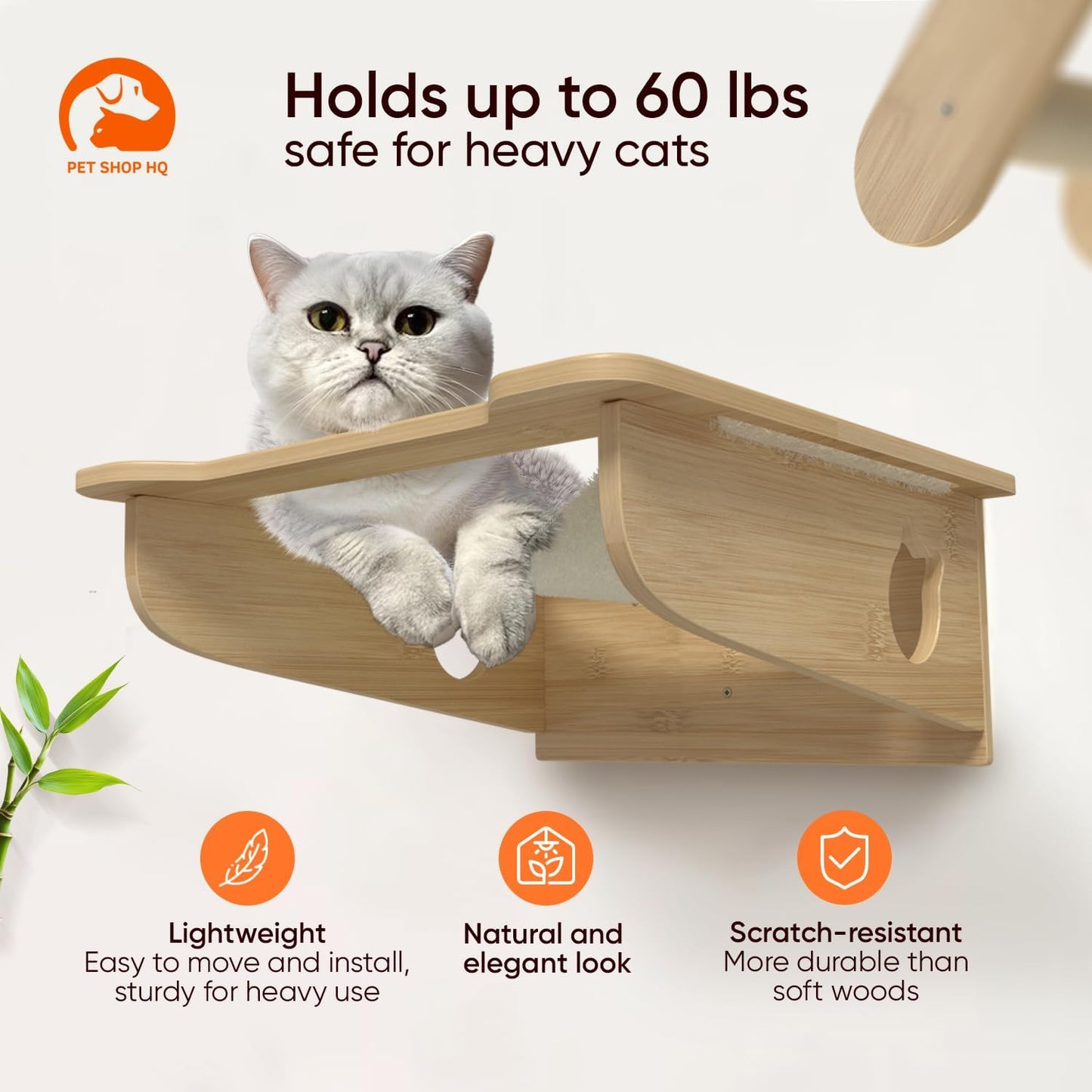 Cat Wall Furniture Set - Bamboo Shelves, Ladders, Cat House, Hammock & More - Space-Saving, Easy Installation, Up to 60lbs