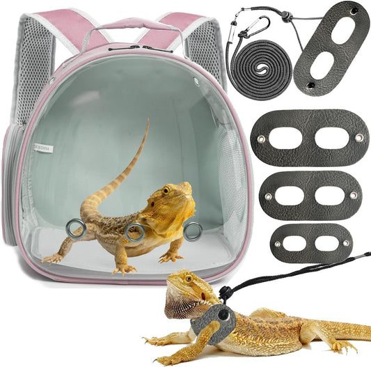 Bearded Dragon Travel Backpack with Harness and Leash Set,Lizard Backpack Travel Carrier,Space Capsule Clear Bubble Window Astronaut Reptile Carrier Backpack for Kids, Airline Approved