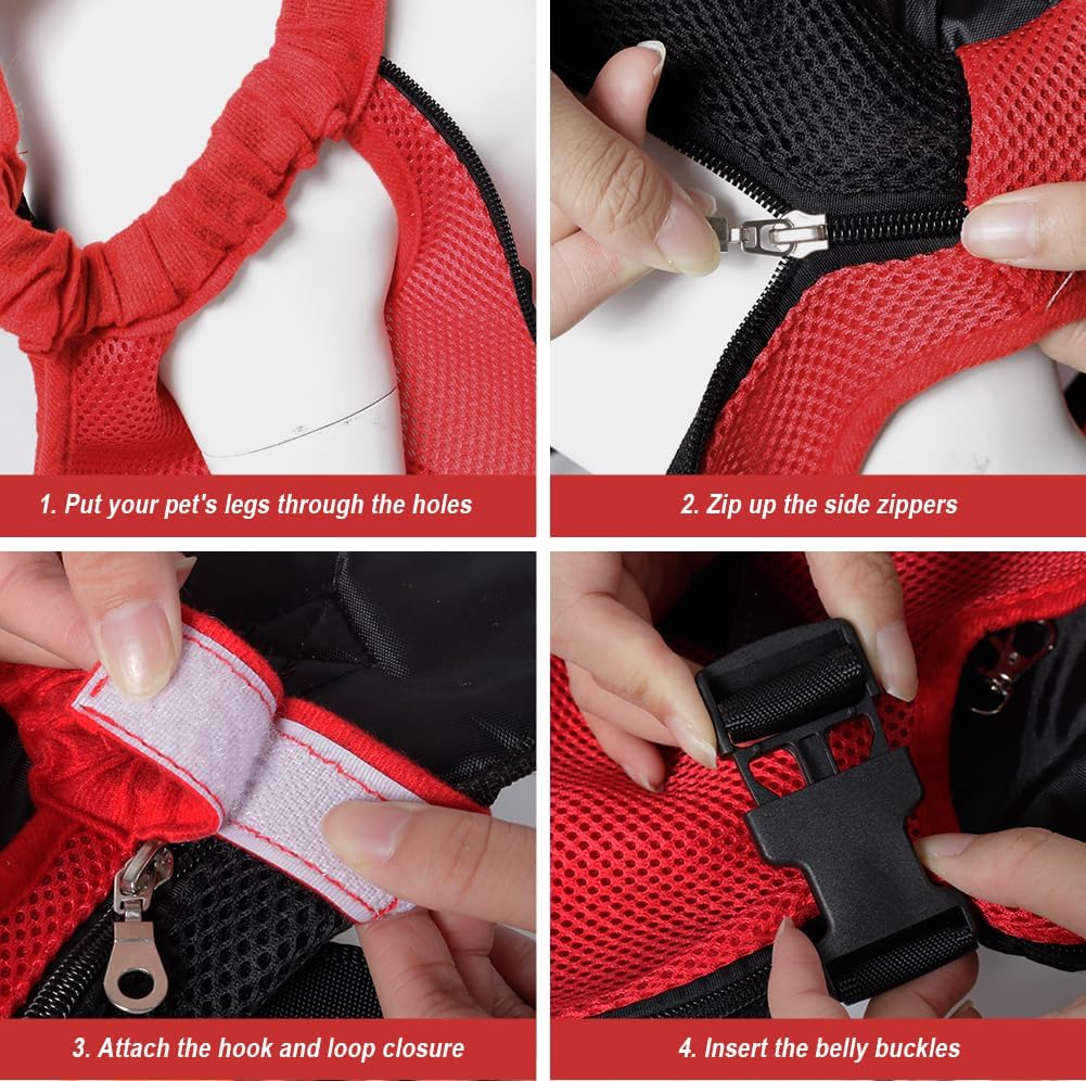 FEimaX Dog Carrier Backpack Pet Legs Out Front Cat Travel Bag, Adjustable Puppy Backpacks Carriers Hands-Free for Small Medium Dogs Cats Hiking Traveling Camping Daily Walking (X-Large, Red)