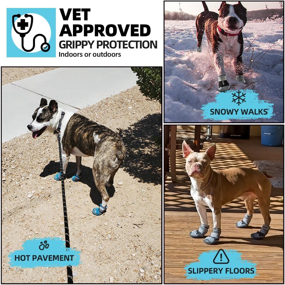 Dog Shoes for Large Dogs, Medium Dog Boots & Paw Protectors for Hardwood Floors, Outdoor Dog Booties for Hot Pavement Winter Snow Hiking, Breathable Dog Shoes with Reflective Strips Size 3