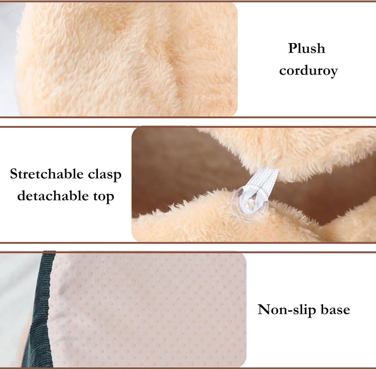 Cat Cave Bed – Plush, Warm & Calming Hideaway with Detachable Lid & Mat, Covered House for Indoor Kitten & Kitty (Brown)